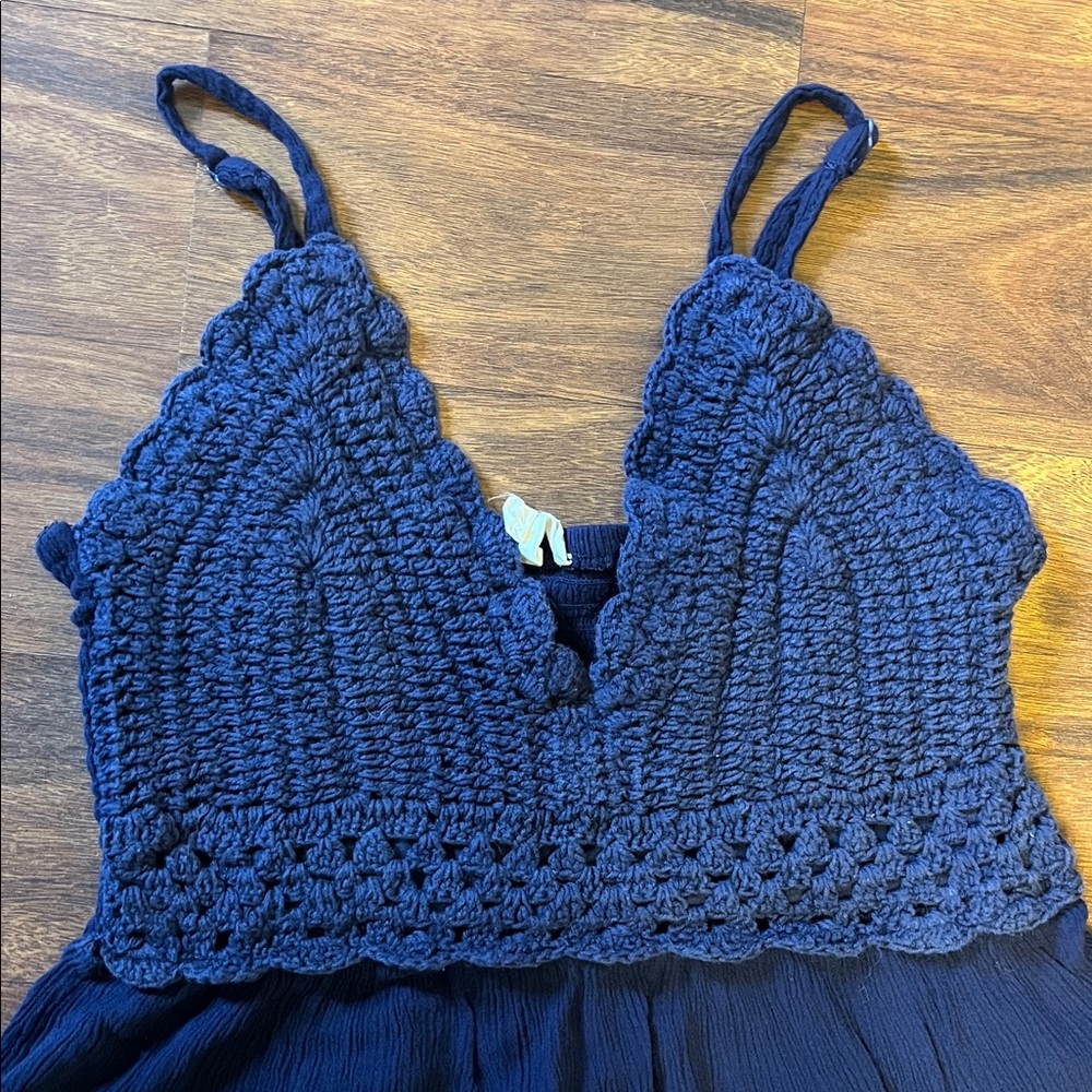 Indulge Navy High Low Dress With Crochet Top